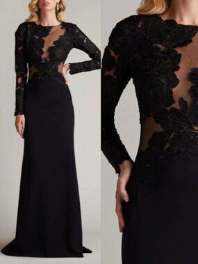 NWT Tadashi Shoji Caselle Embroidered Illusion Bodice Gown Dress size 10